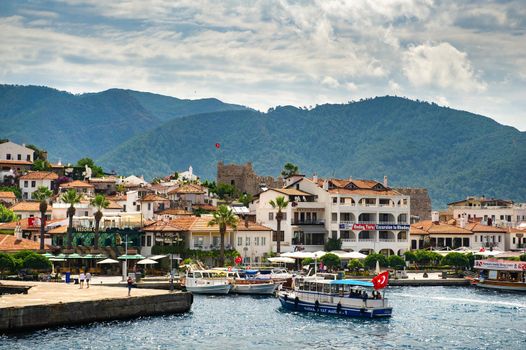 MARMARIS, TURKEY-June 27, 2018:Sea vessels on the embankment of the Turkish city of Marmaris.