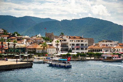 MARMARIS, TURKEY-June 27, 2018:Sea vessels on the embankment of the Turkish city of Marmaris.