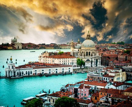 Grand Canal and Basilica Santa Maria della Salute at sunset, Venice, Italy