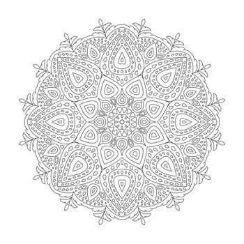 illustration of ornamental mandala on white background for coloring.