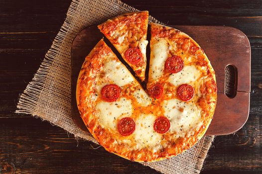 Hot Homemade Pepperoni Pizza Ready to Eat. natural light