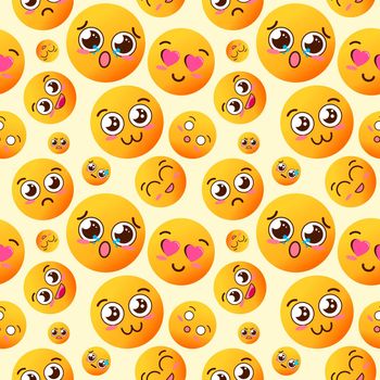 Seamless pattern with cheerful and happy smileys for textiles, interior design, for book design, website background