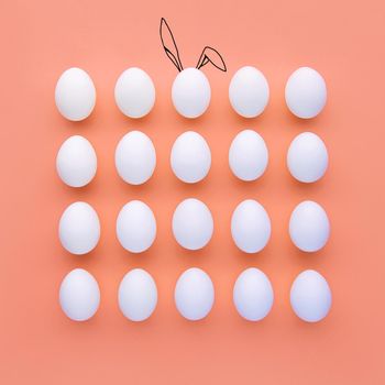 eggs on color background, flat lay.