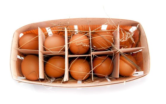 Packing of eggs on a white background