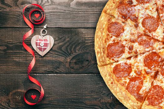 the concept of an advertising banner for Valentine's Day pizza as a gift with space for text