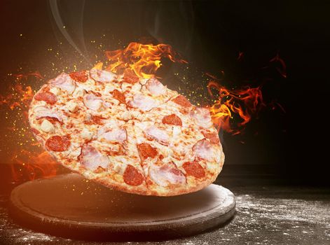 fast food pizza on fire. high quality fast food concept