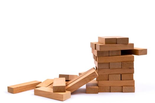 Close up blocks wood game isolated on white background.