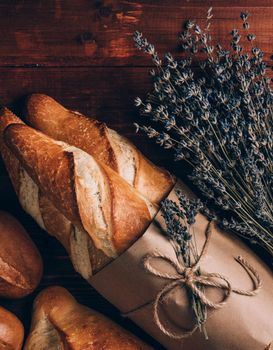 freshly baked baguettes for breakfast in paris. private bakery concept. gluten free bread