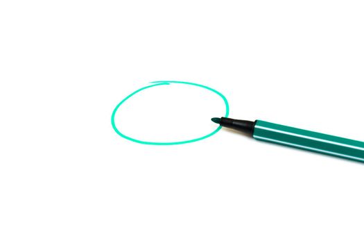 Green circle and a green marker on a white background with an empty space for text.
