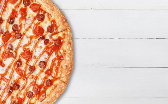 pizza close-up on a wooden surface