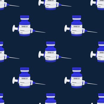 Syringe And Vaccine Bottle 3d render seamless pattern. minimal cartoon concept coronavirus, covid-19 corona virus vaccine vial with syringe 3d illustration