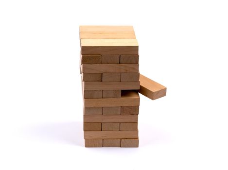 Close up blocks wood game isolated on white background.