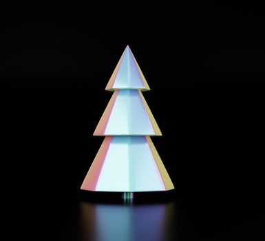 Merry Christmas and Happy New Year holographic tree. Christmas holographic trendy design with Xmas pine fir tree for greeting card, banner, placard or poster