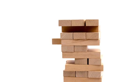 Close up blocks wood game isolated on white background.