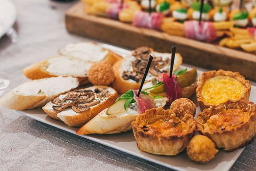 Catering table set service at restaurant before party.