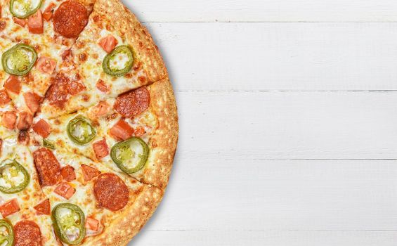 pizza close-up on a wooden surface