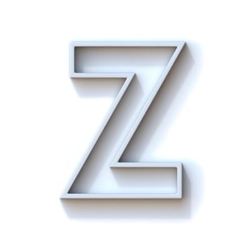 Grey extruded outlined font with shadow Letter Z 3D rendering illustration isolated on white background