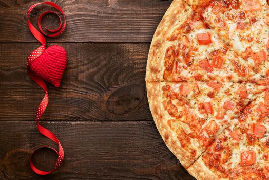 the concept of an advertising banner for Valentine's Day pizza as a gift with space for text