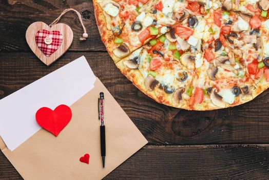 the concept of an advertising banner for Valentine's Day pizza as a gift with space for text