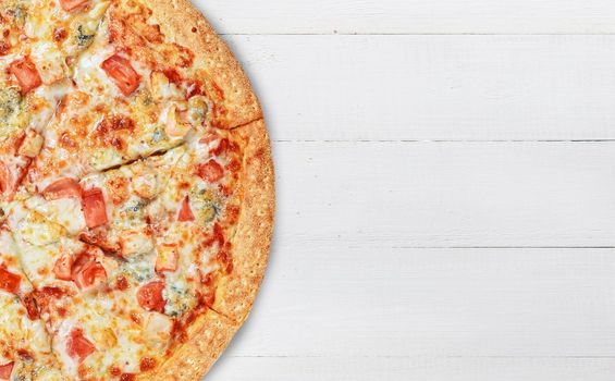 pizza close-up on a wooden surface