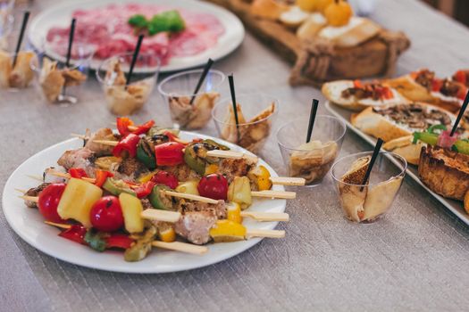 Catering table set service at restaurant before party.