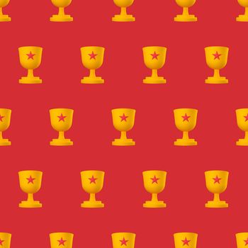 orange Trophy cup with red star on pastel background seamless pattern. minimal victory concept. 3d rendering