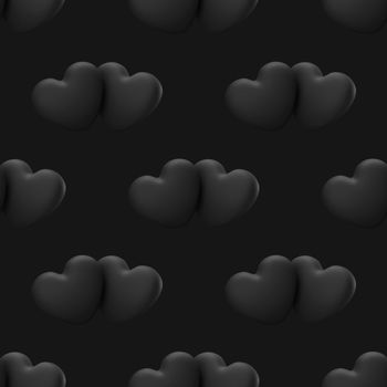 Seamless pattern with couple black 3d hearts. Love seamless pattern. Pattern to valentines day or wedding. 3d rendering