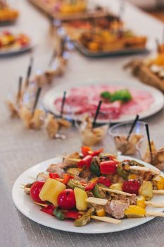 Catering table set service at restaurant before party.