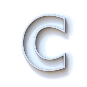 Grey extruded outlined font with shadow Letter C 3D rendering illustration isolated on white background
