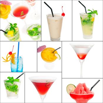 selection of cocktails drinks  collage composition nested on a square frame