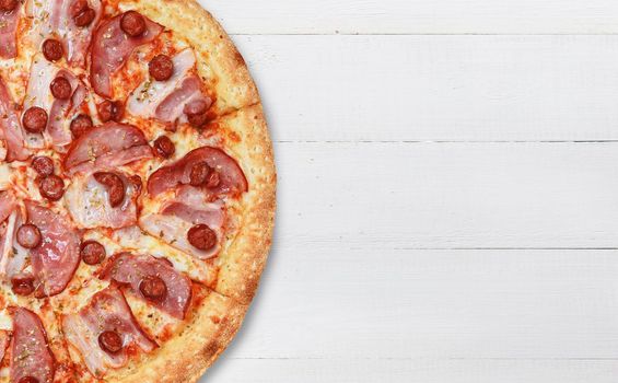 pizza close-up on a wooden surface