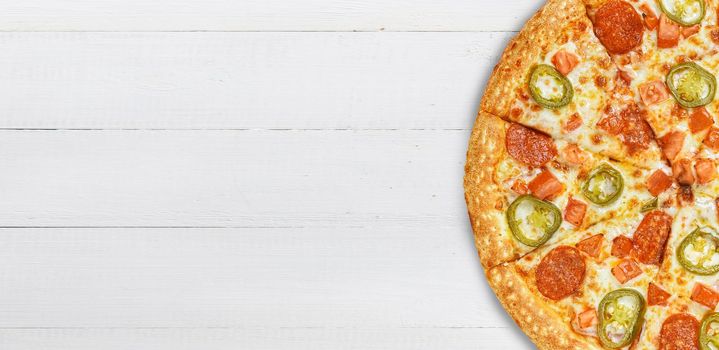 pizza close-up on a wooden surface