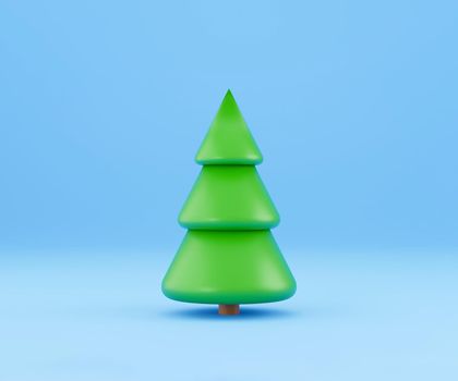 3d render of a christmas tree. New year celebration background. Green xmas tree in minimal design. Realistic illustration for New Year's and Christmas banners