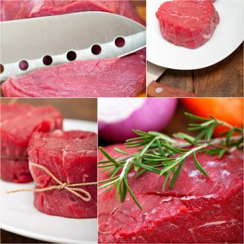 collection of different raw beef cuts collage white frame