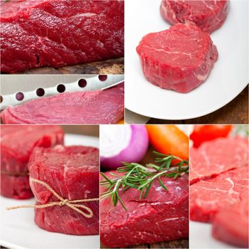 collection of different raw beef cuts collage white frame