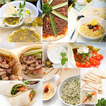 Arab middle eastern food collage collection on white frame