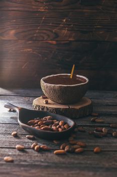 Cocoa concept with raw cacao cocoa beans.