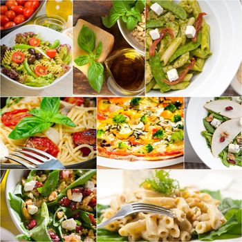 healthy vegetarian pasta soup salad pizza Italian food staples collage