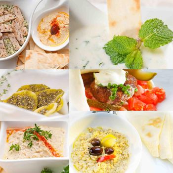 Arab middle eastern food collage collection on white frame