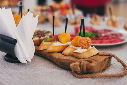 Catering table set service at restaurant before party.