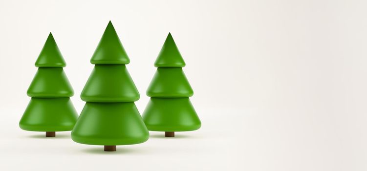 3d render of a christmas tree. New year celebration background. Green xmas tree in minimal design. Realistic illustration for New Year's and Christmas banners