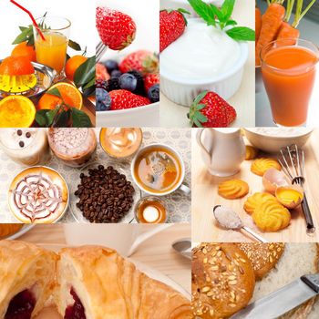 ealthy fresh nutritious vegetarian breakfast collage composition set