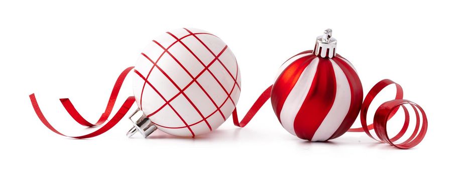 Christmas decoration balls isolated on white background, close up