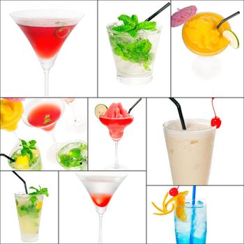 selection of cocktails drinks  collage composition nested on a square frame