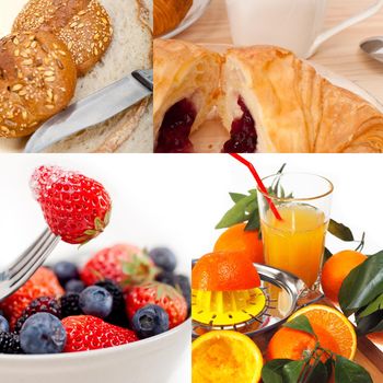 ealthy fresh nutritious vegetarian breakfast collage composition set