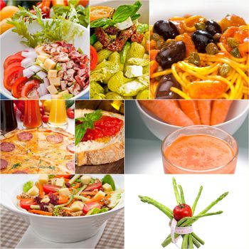healthy Vegetarian vegan food collage nested on white frame