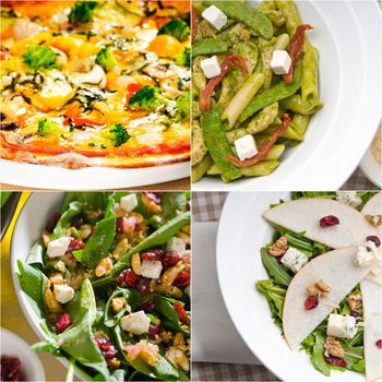 healthy vegetarian pasta soup salad pizza Italian food staples collage