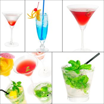 selection of cocktails drinks  collage composition nested on a square frame