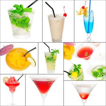 selection of cocktails drinks  collage composition nested on a square frame