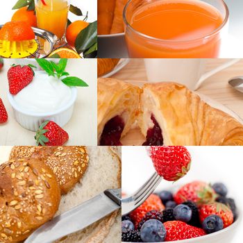 ealthy fresh nutritious vegetarian breakfast collage composition set